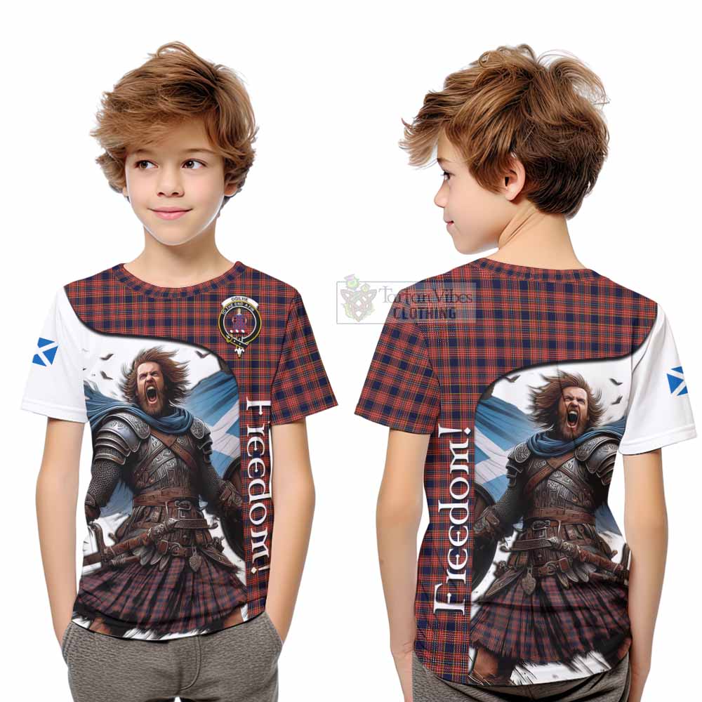 Tartan Vibes Clothing Ogilvie (Ogilvy) Crest Tartan Kid T-Shirt Inspired by the Freedom of Scottish Warrior