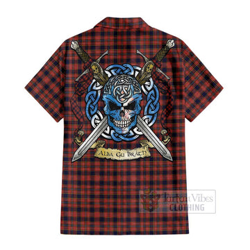 Ogilvie (Ogilvy) Tartan Short Sleeve Button Shirt with Family Crest Celtic Skull Style