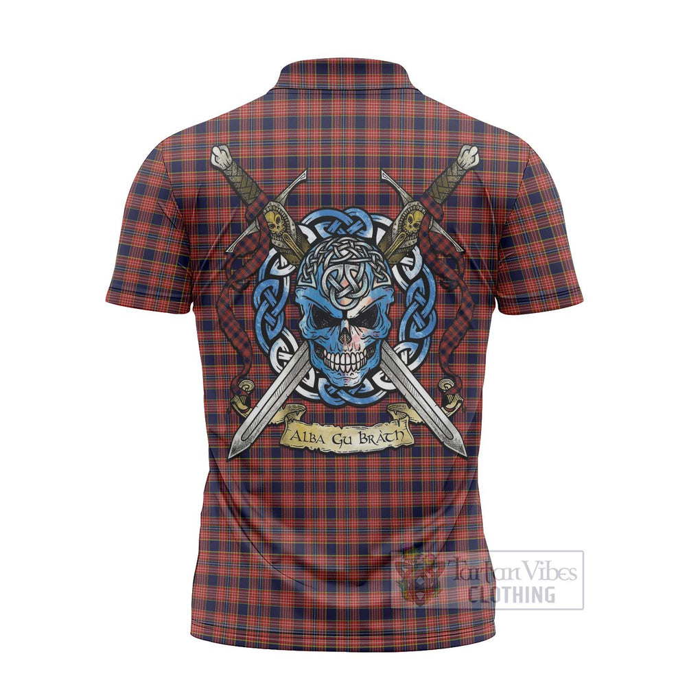 Tartan Vibes Clothing Ogilvie (Ogilvy) Tartan Zipper Polo Shirt with Family Crest Celtic Skull Style