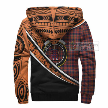 Ogilvie (Ogilvy) Crest Tartan Sherpa Hoodie with Polynesian Vibes Style - Orange Version