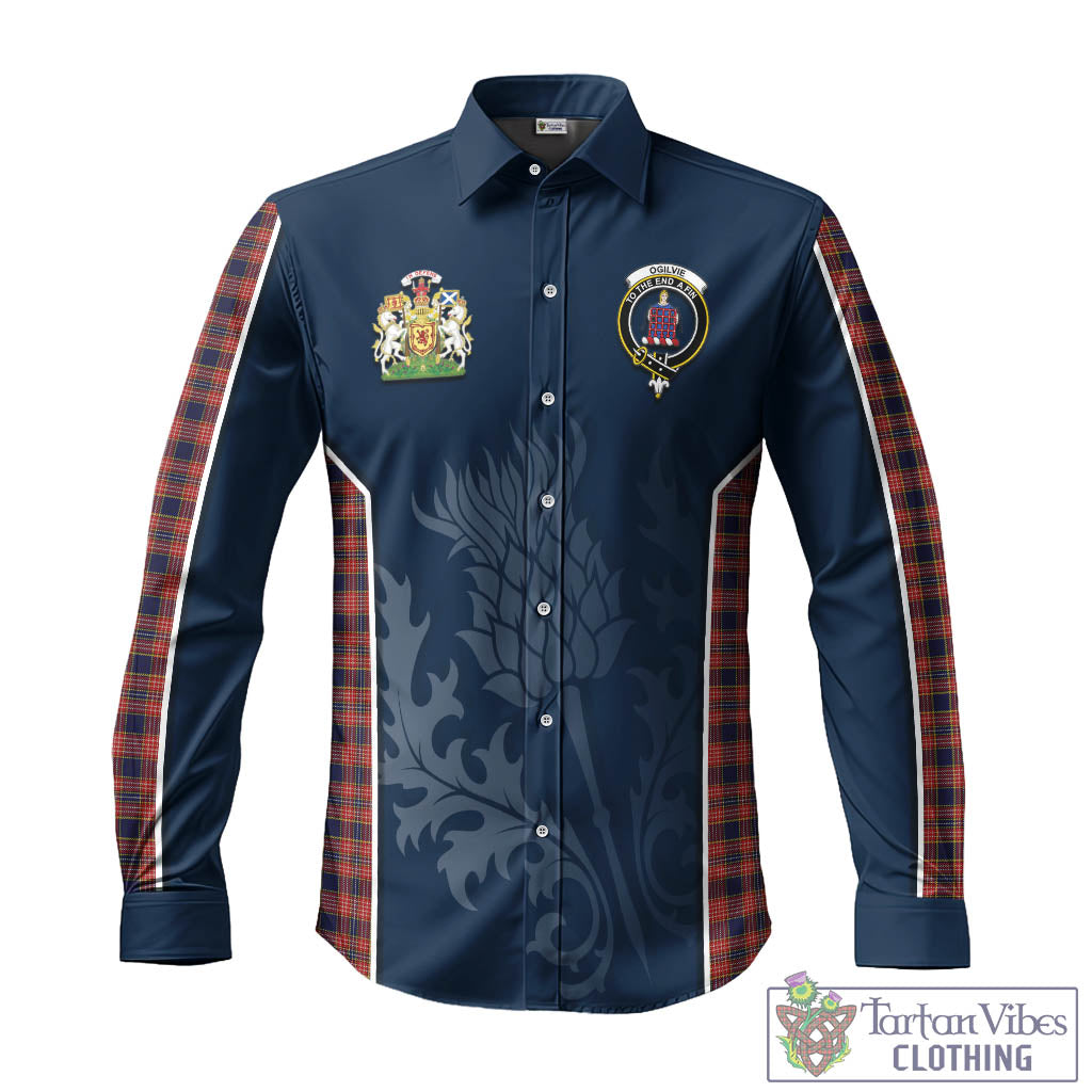 Tartan Vibes Clothing Ogilvie (Ogilvy) Tartan Long Sleeve Button Up Shirt with Family Crest and Scottish Thistle Vibes Sport Style