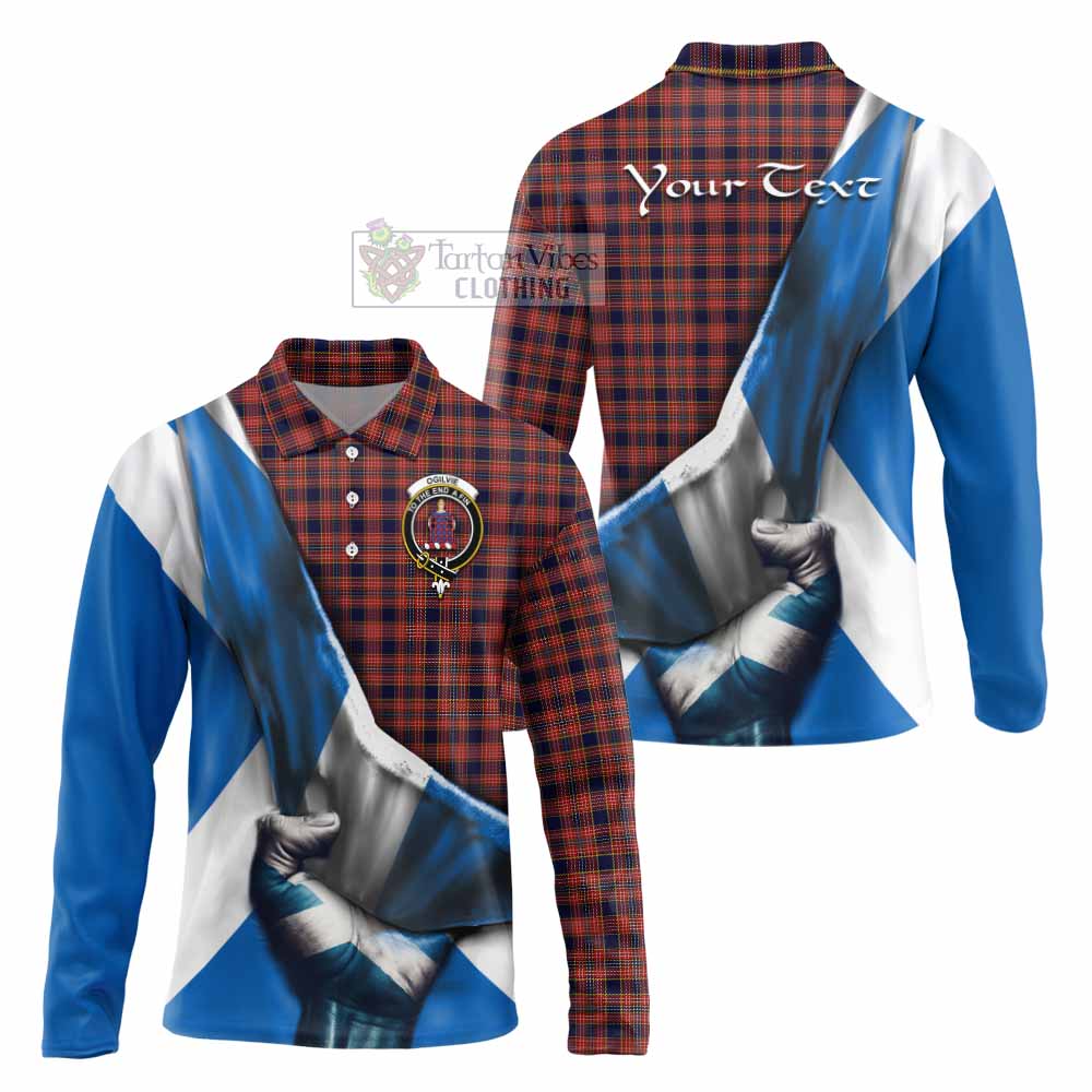 Tartan Vibes Clothing Ogilvie (Ogilvy) Tartan Long Sleeve Polo Shirt with Family Crest Scotland Patriotic Style