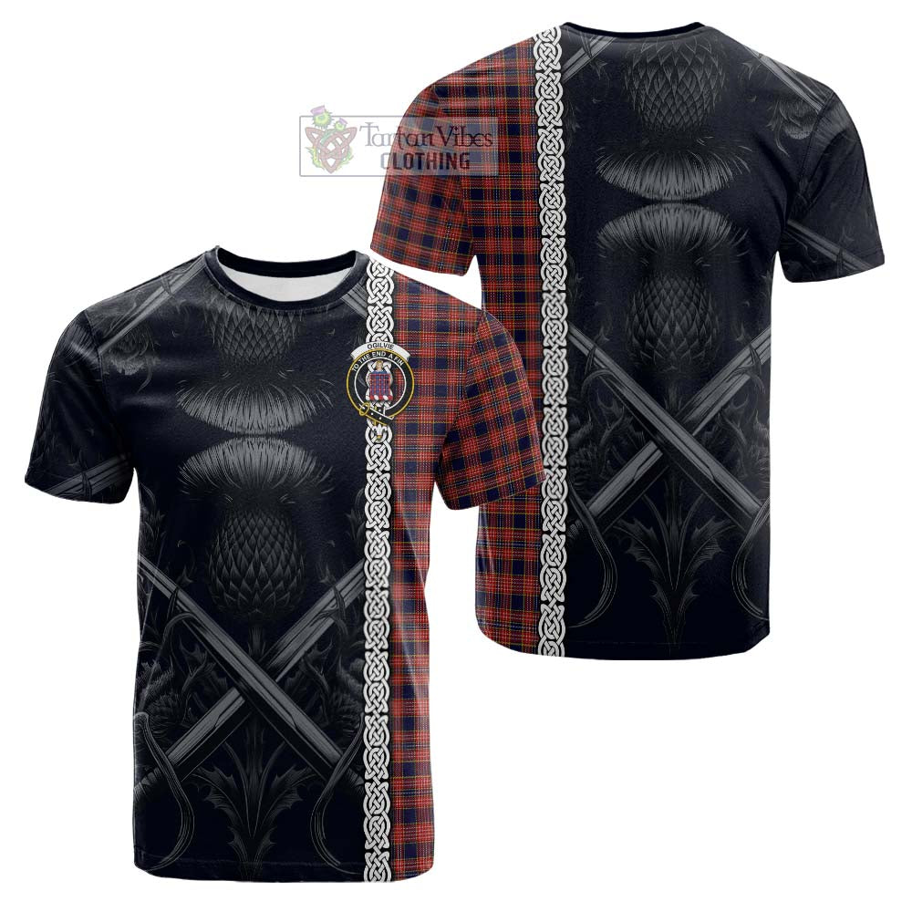 Tartan Vibes Clothing Ogilvie (Ogilvy) Tartan Cotton T-shirt with Family Crest Cross Sword Thistle Celtic Vibes