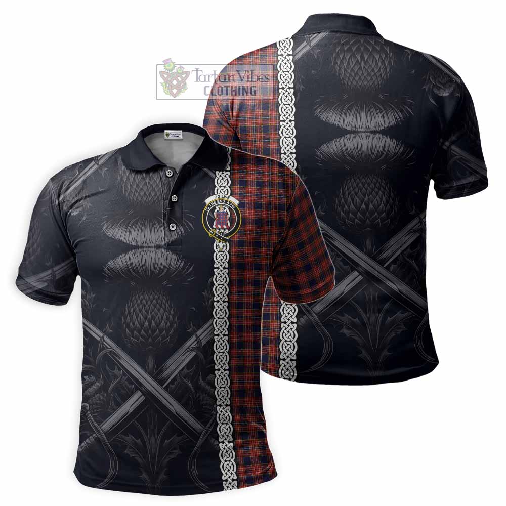 Tartan Vibes Clothing Ogilvie (Ogilvy) Tartan Polo Shirt with Family Crest Cross Sword Thistle Celtic Vibes