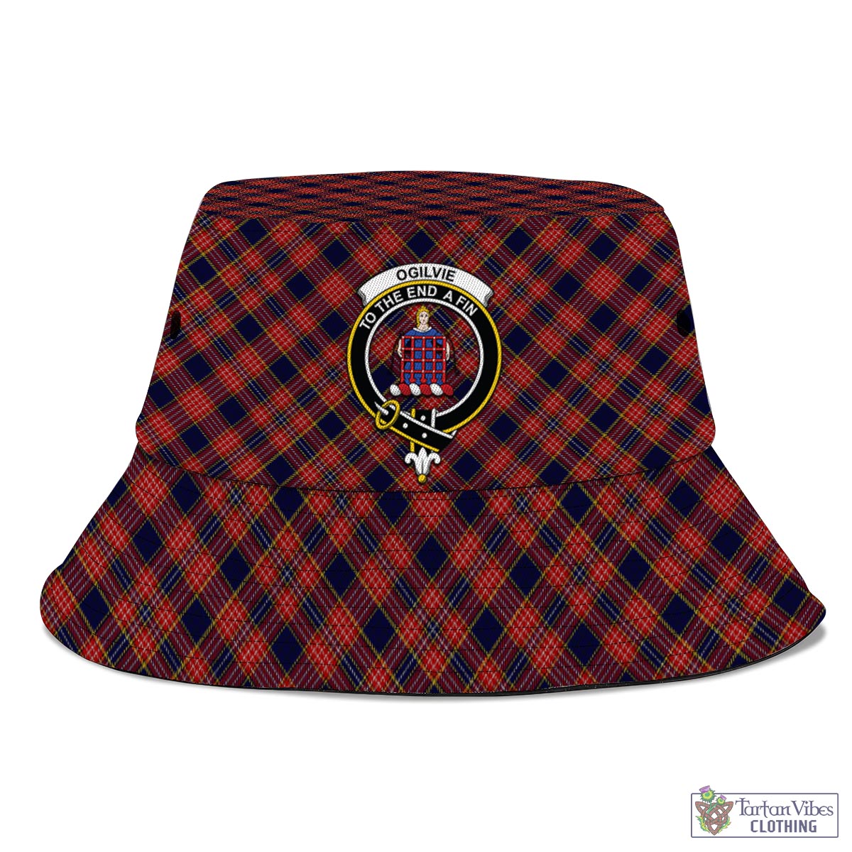 Tartan Vibes Clothing Ogilvie (Ogilvy) Tartan Bucket Hat with Family Crest