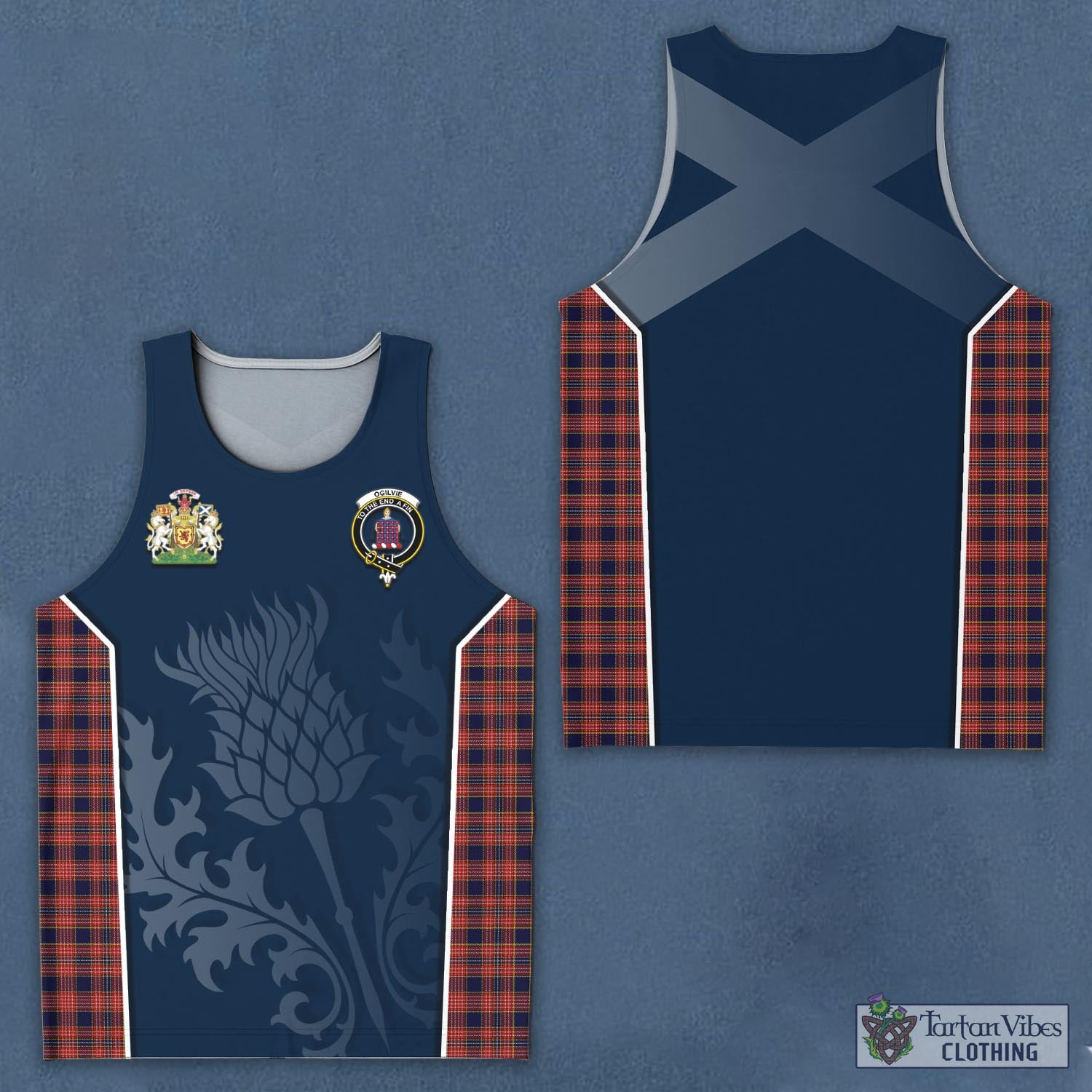 Tartan Vibes Clothing Ogilvie (Ogilvy) Tartan Men's Tanks Top with Family Crest and Scottish Thistle Vibes Sport Style