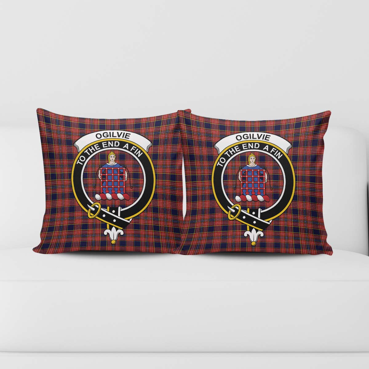 Ogilvie (Ogilvy) Tartan Pillow Cover with Family Crest - Tartanvibesclothing