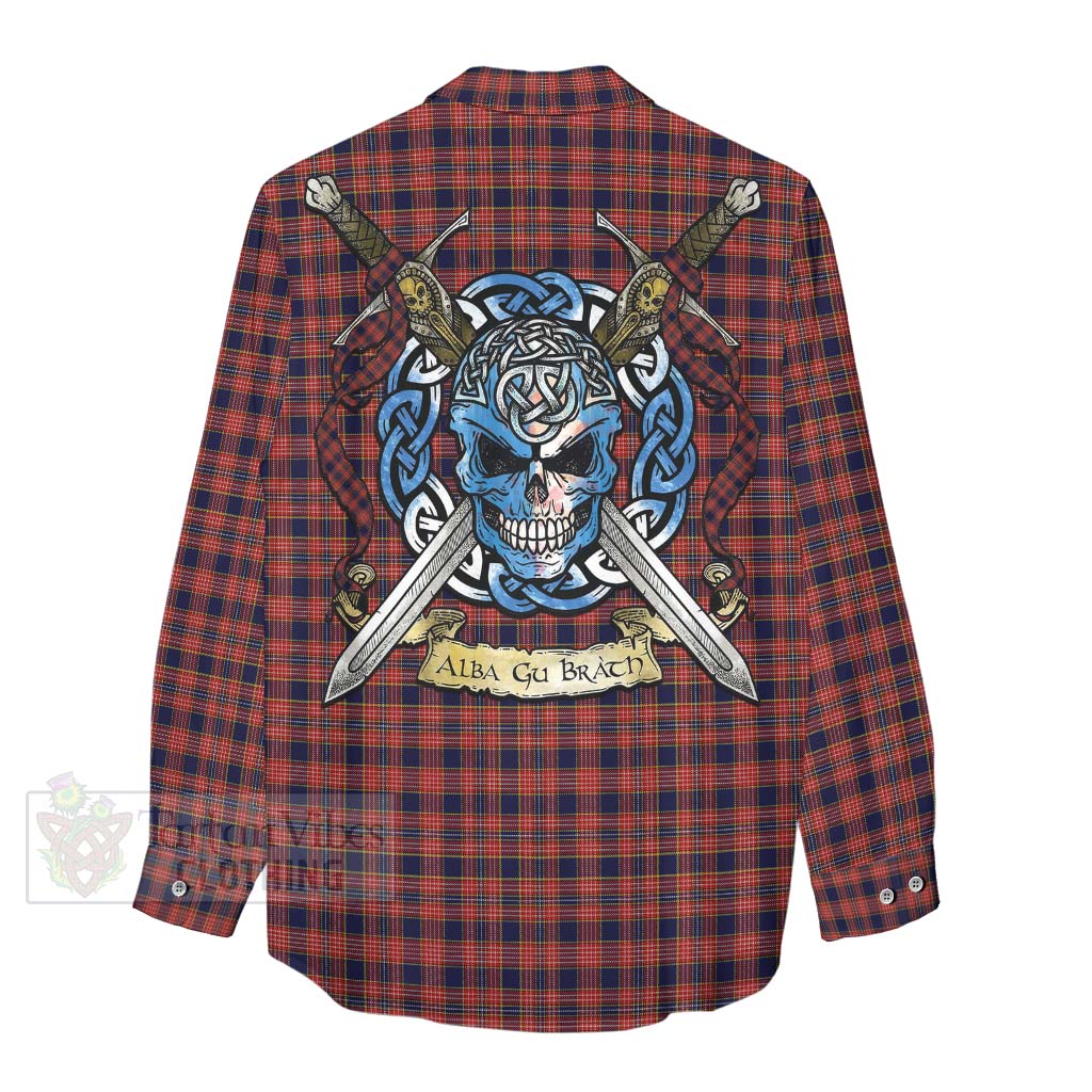 Tartan Vibes Clothing Ogilvie (Ogilvy) Tartan Women's Casual Shirt with Family Crest Celtic Skull Style