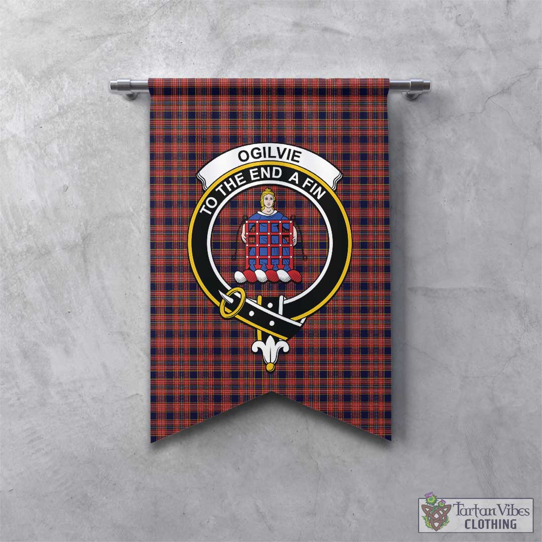 Tartan Vibes Clothing Ogilvie (Ogilvy) Tartan Gonfalon, Tartan Banner with Family Crest