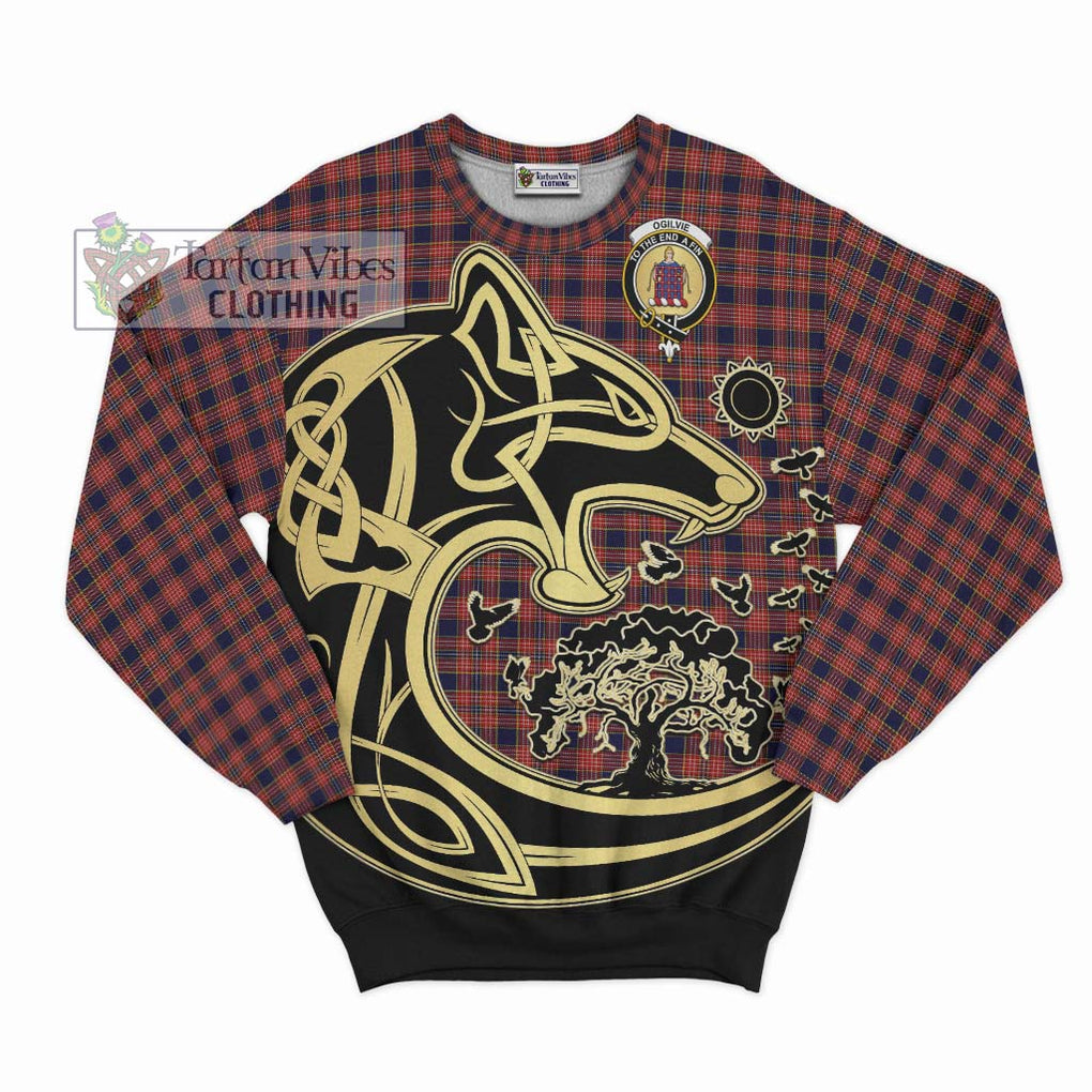 Ogilvie (Ogilvy) Tartan Sweatshirt with Family Crest Celtic Wolf Style - Tartan Vibes Clothing