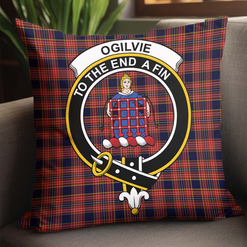 Ogilvie (Ogilvy) Tartan Pillow Cover with Family Crest - Tartanvibesclothing