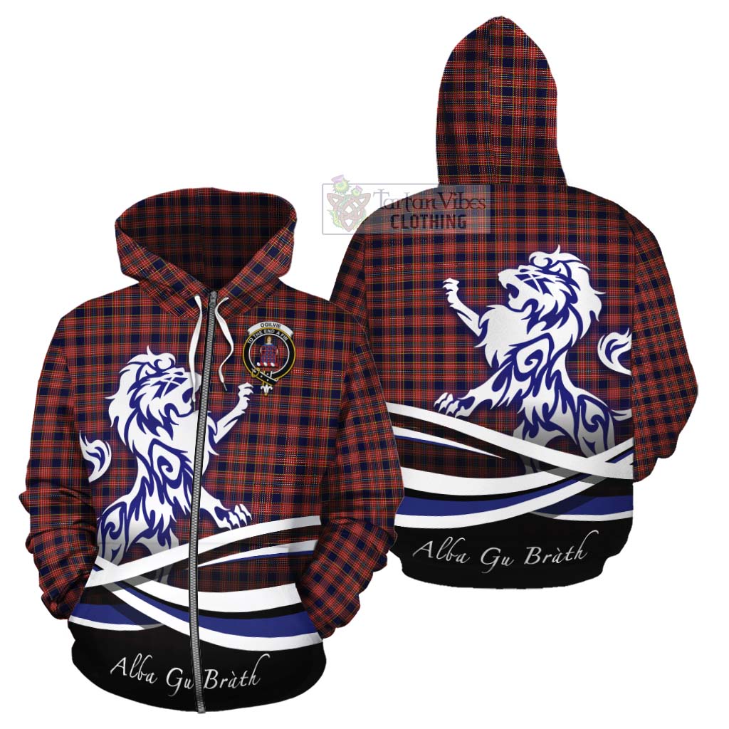 Tartan Vibes Clothing Ogilvie (Ogilvy) Tartan Cotton Hoodie with Alba Gu Brath Regal Lion Emblem