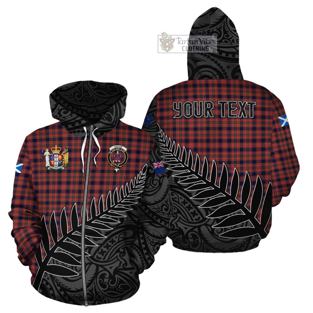 Tartan Vibes Clothing Ogilvie (Ogilvy) Crest Tartan Cotton Hoodie with New Zealand Silver Fern Half Style