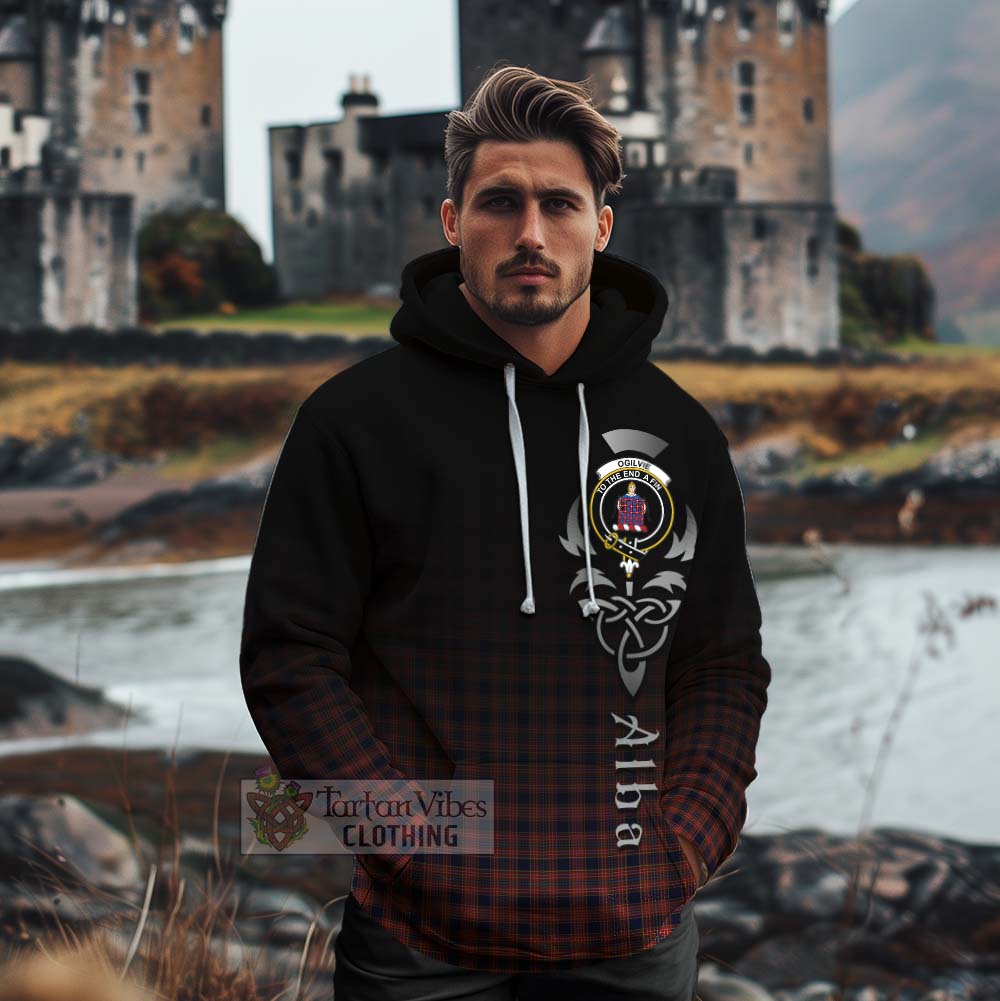 Tartan Vibes Clothing Ogilvie (Ogilvy) Tartan Cotton Hoodie Featuring Alba Gu Brath Family Crest Celtic Inspired