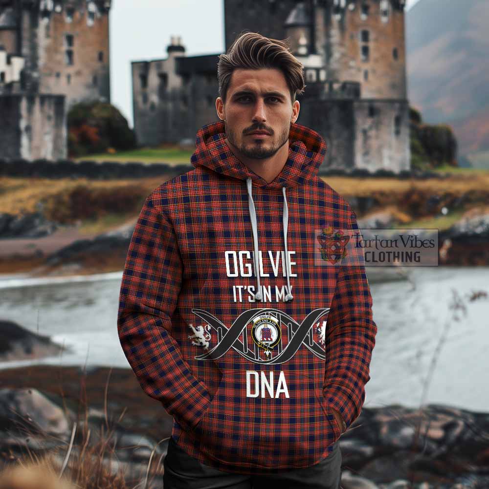 Tartan Vibes Clothing Ogilvie (Ogilvy) Tartan Cotton Hoodie with Family Crest DNA In Me Style