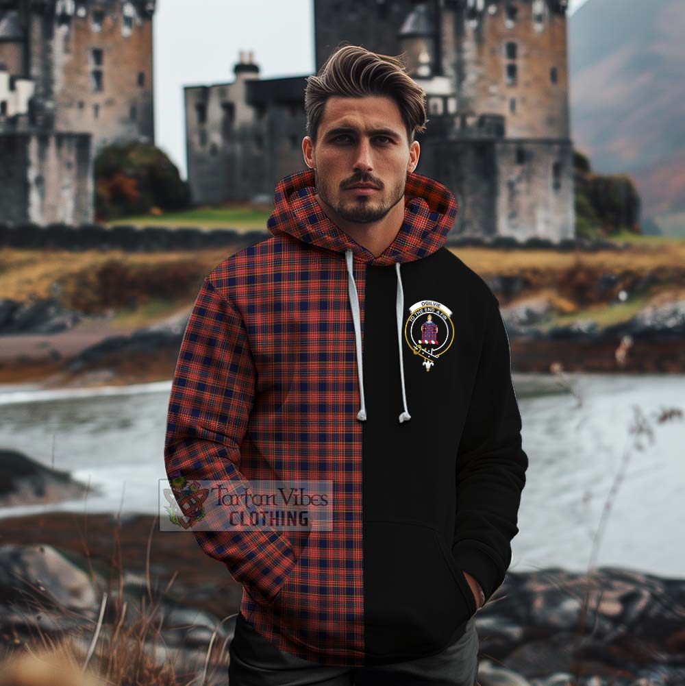 Tartan Vibes Clothing Ogilvie (Ogilvy) Tartan Cotton Hoodie with Family Crest and Half Of Me Style