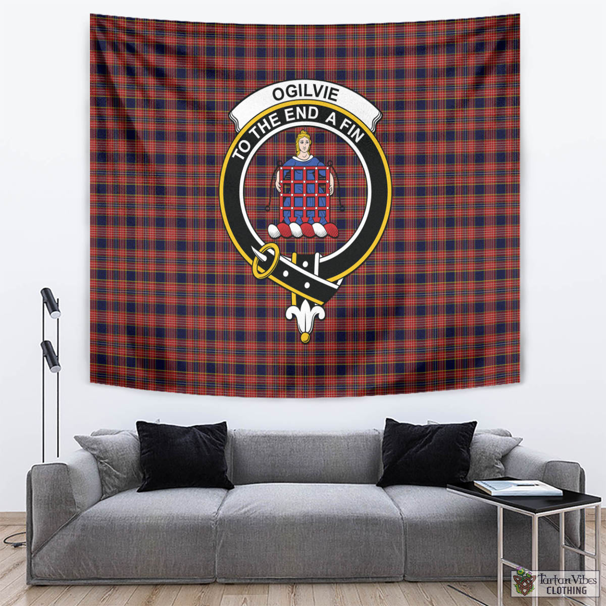 Tartan Vibes Clothing Ogilvie (Ogilvy) Tartan Tapestry Wall Hanging and Home Decor for Room with Family Crest