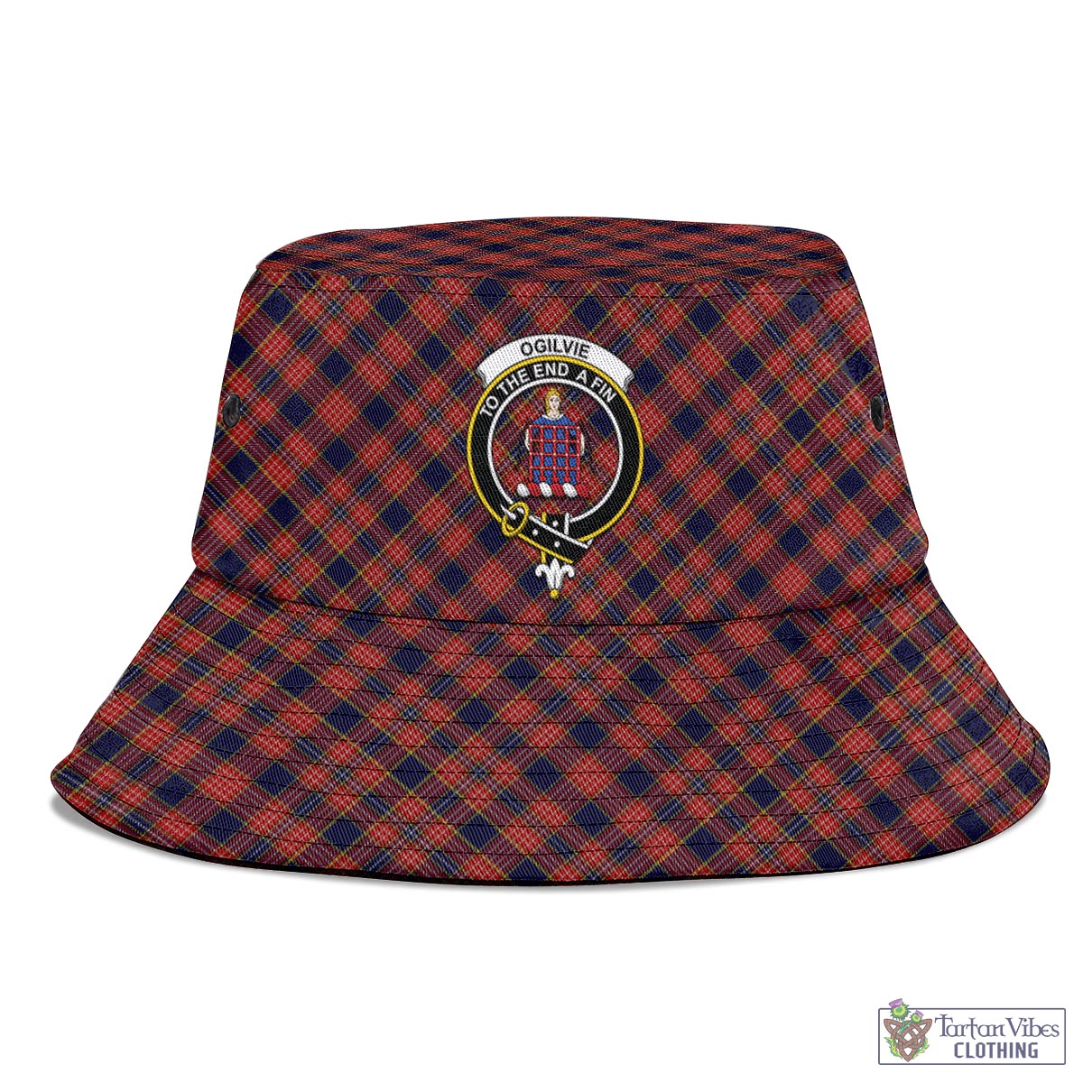 Tartan Vibes Clothing Ogilvie (Ogilvy) Tartan Bucket Hat with Family Crest