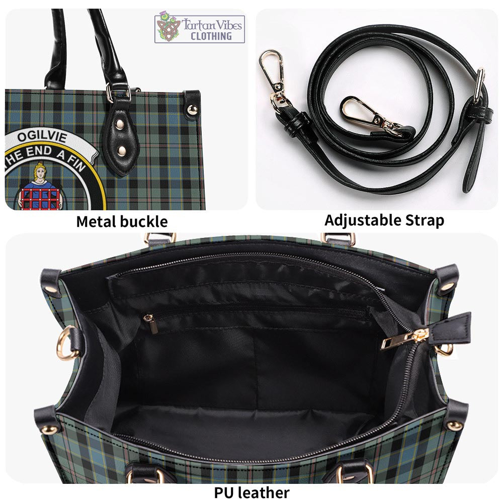 Tartan Vibes Clothing Ogilvie (Ogilvy) Hunting Tartan Luxury Leather Handbags with Family Crest