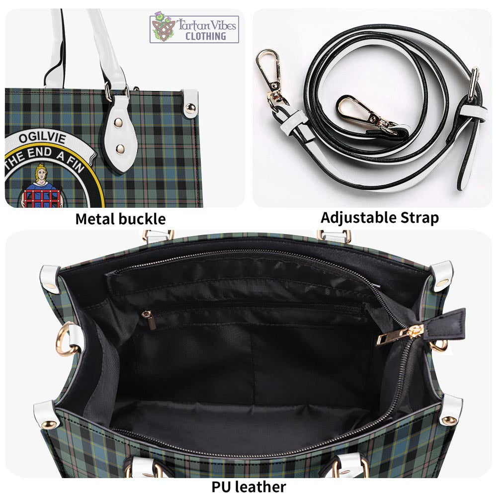 Tartan Vibes Clothing Ogilvie (Ogilvy) Hunting Tartan Luxury Leather Handbags with Family Crest