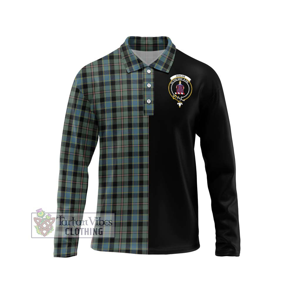 Ogilvie (Ogilvy) Hunting Tartan Long Sleeve Polo Shirt with Family Crest and Half Of Me Style Unisex - Tartanvibesclothing Shop