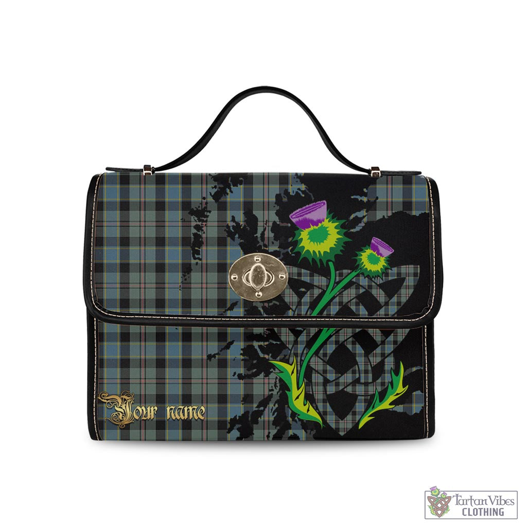 Tartan Vibes Clothing Ogilvie (Ogilvy) Hunting Tartan Waterproof Canvas Bag with Scotland Map and Thistle Celtic Accents