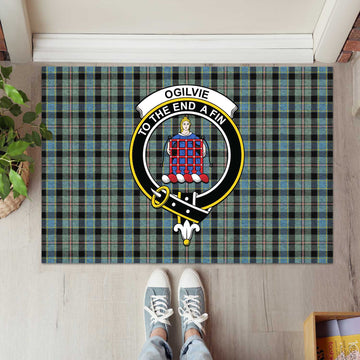 Ogilvie (Ogilvy) Hunting Tartan Door Mat with Family Crest