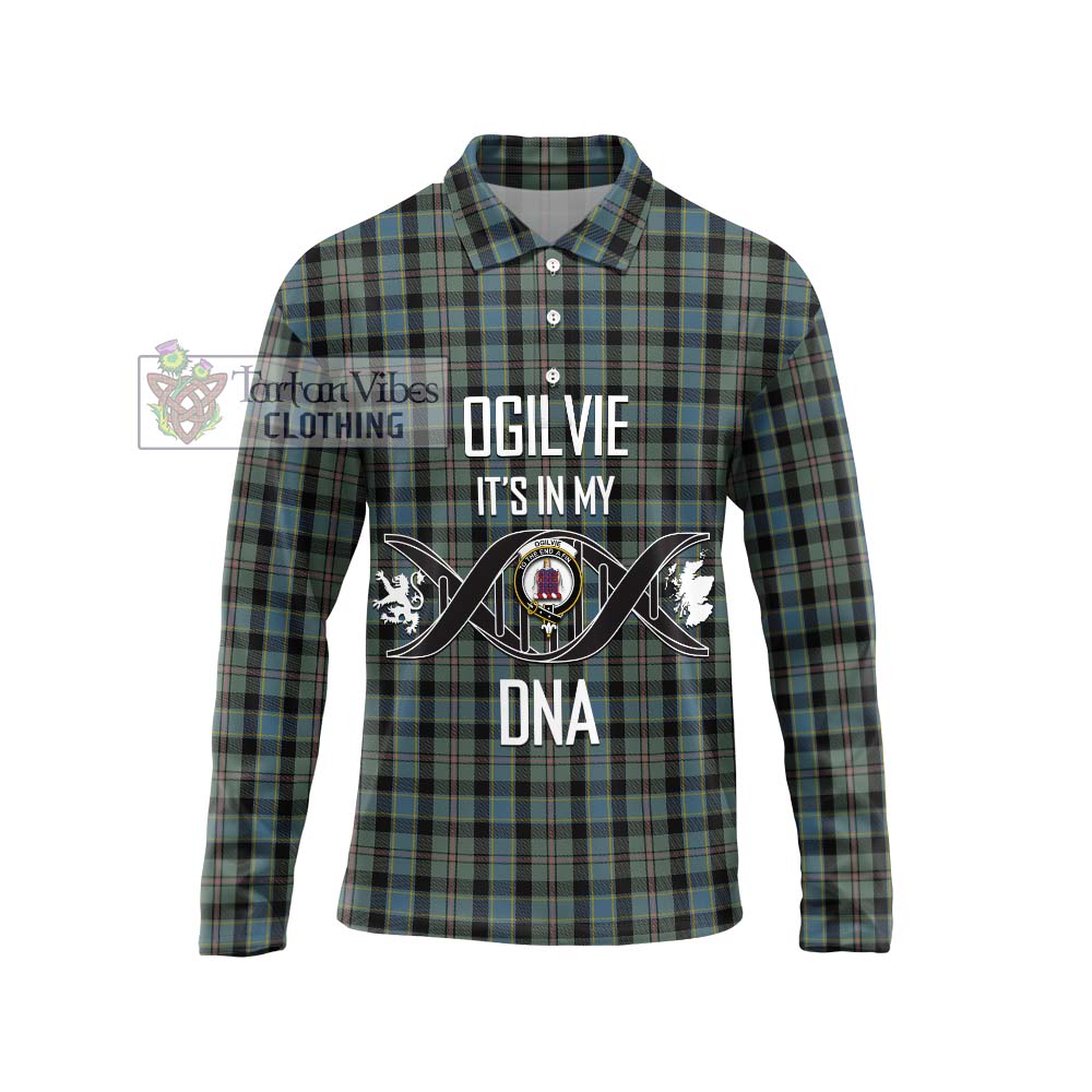 Ogilvie (Ogilvy) Hunting Tartan Long Sleeve Polo Shirt with Family Crest DNA In Me Style Unisex - Tartanvibesclothing Shop