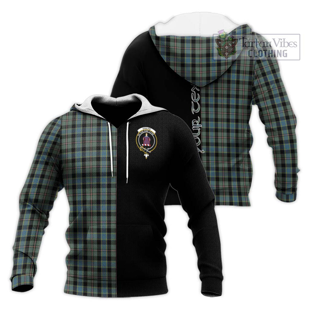 Ogilvie (Ogilvy) Hunting Tartan Knitted Hoodie with Family Crest and Half Of Me Style Unisex Knitted Pullover Hoodie - Tartanvibesclothing Shop