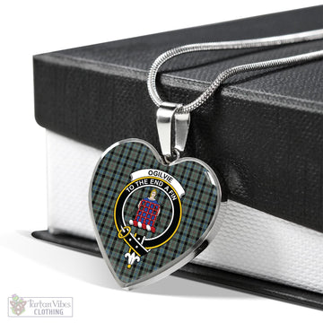 Ogilvie (Ogilvy) Hunting Tartan Heart Necklace with Family Crest