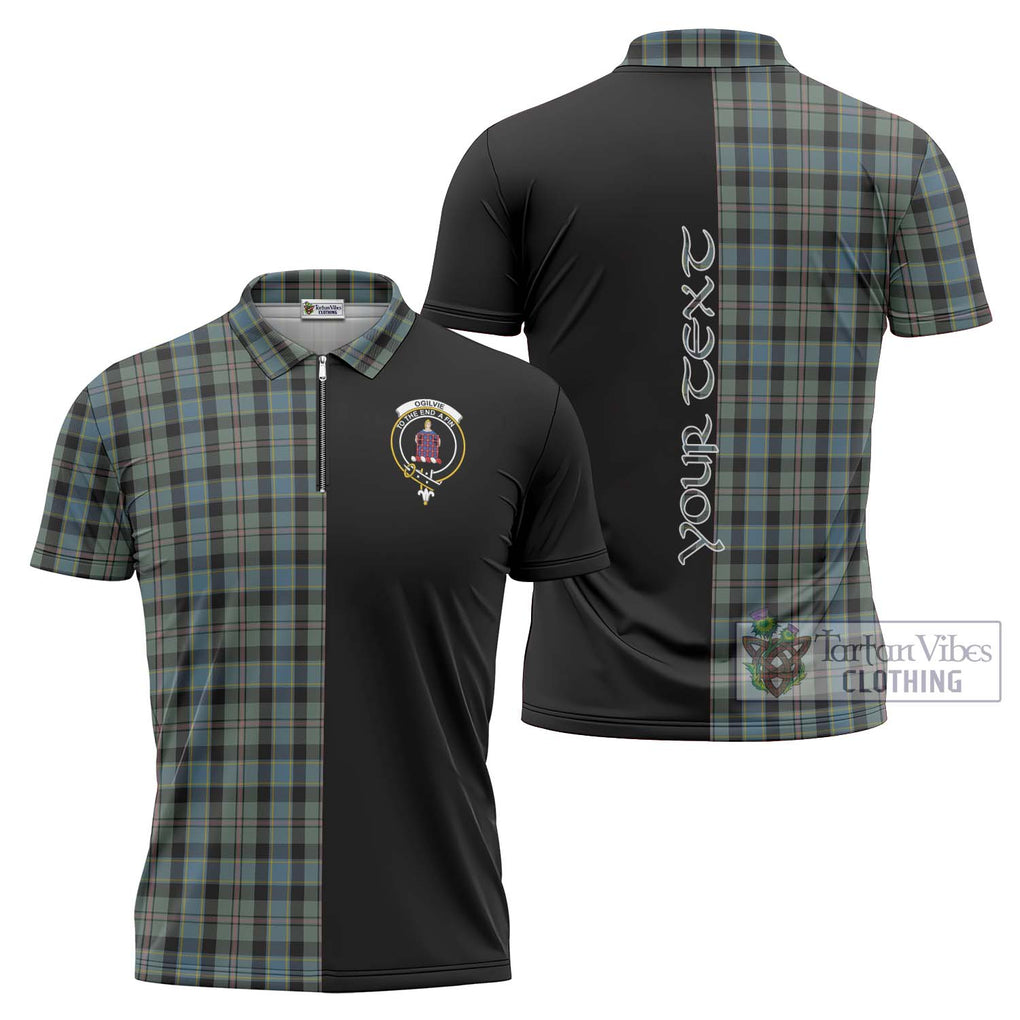 Ogilvie (Ogilvy) Hunting Tartan Zipper Polo Shirt with Family Crest and Half Of Me Style Unisex - Tartanvibesclothing Shop