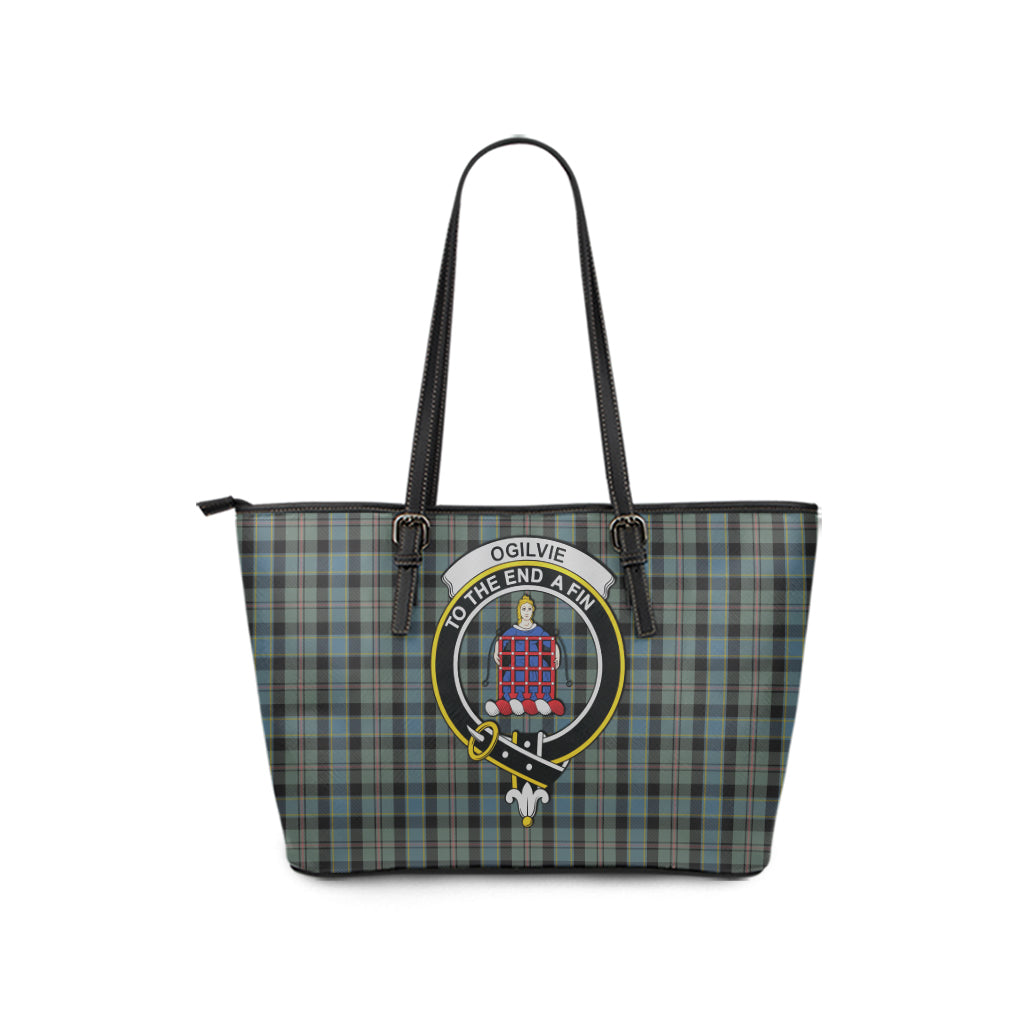 Ogilvie (Ogilvy) Hunting Tartan Leather Tote Bag with Family Crest - Tartan Vibes Clothing