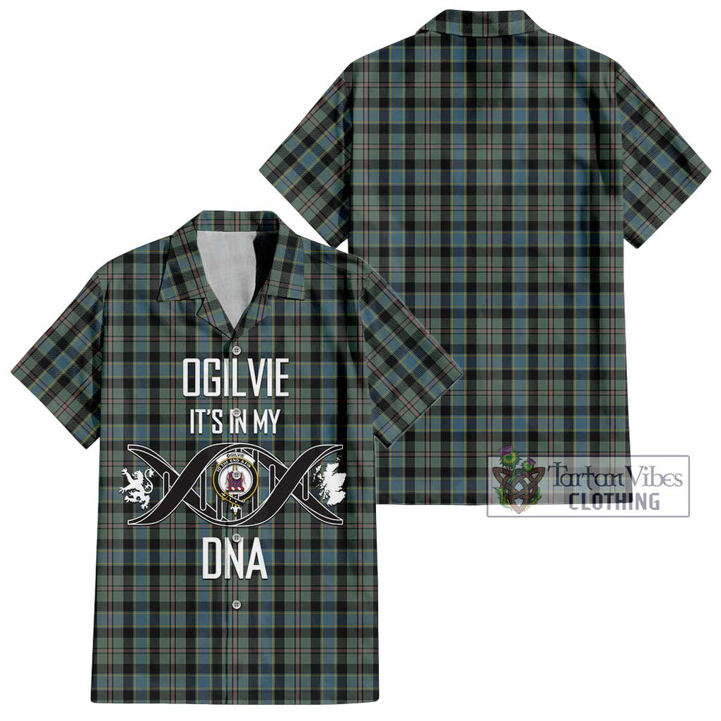 Ogilvie (Ogilvy) Hunting Tartan Short Sleeve Button Shirt with Family Crest DNA In Me Style Kid - Tartanvibesclothing Shop