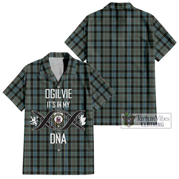 Ogilvie (Ogilvy) Hunting Tartan Short Sleeve Button Shirt with Family Crest DNA In Me Style