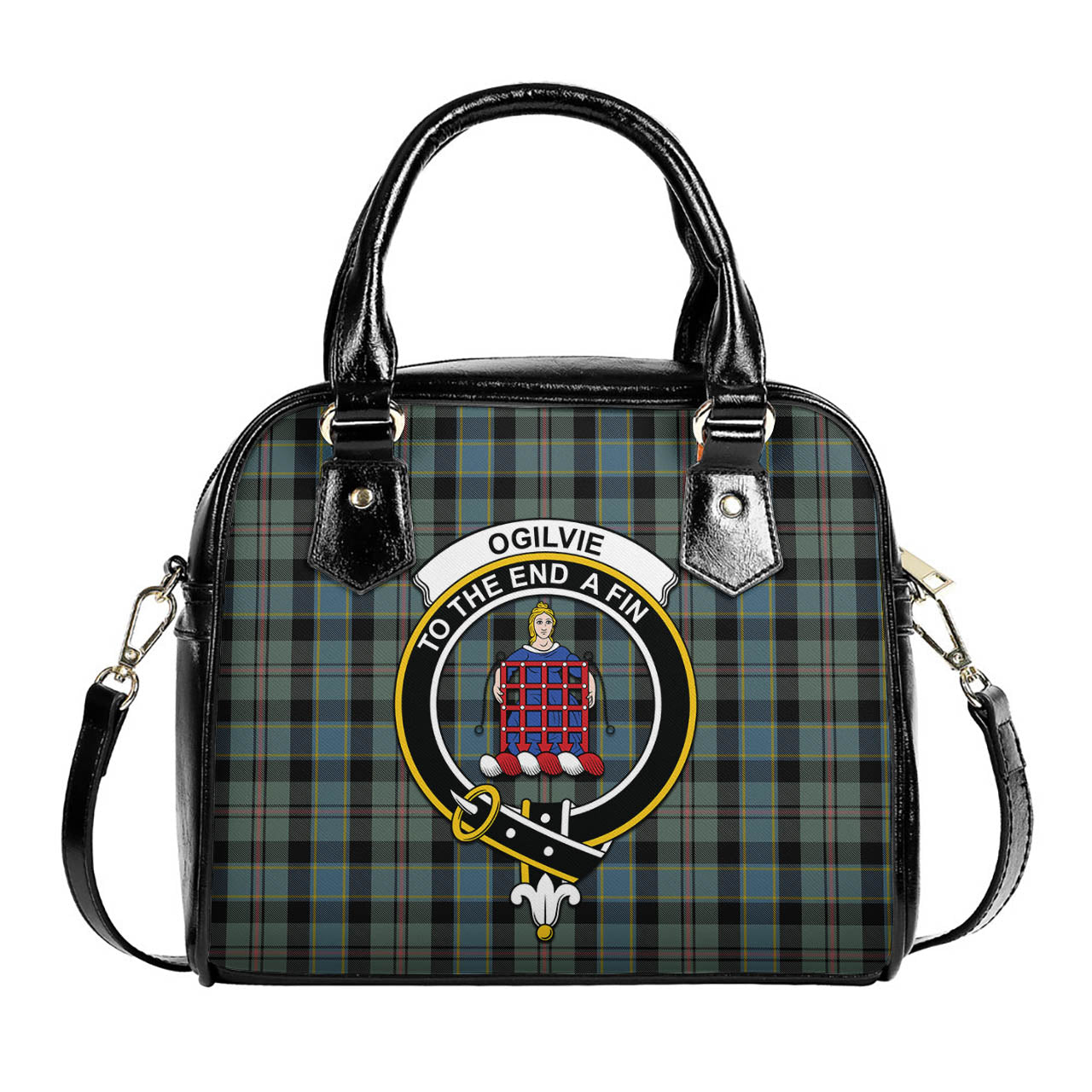 Ogilvie (Ogilvy) Hunting Tartan Shoulder Handbags with Family Crest One Size 6*25*22 cm - Tartanvibesclothing