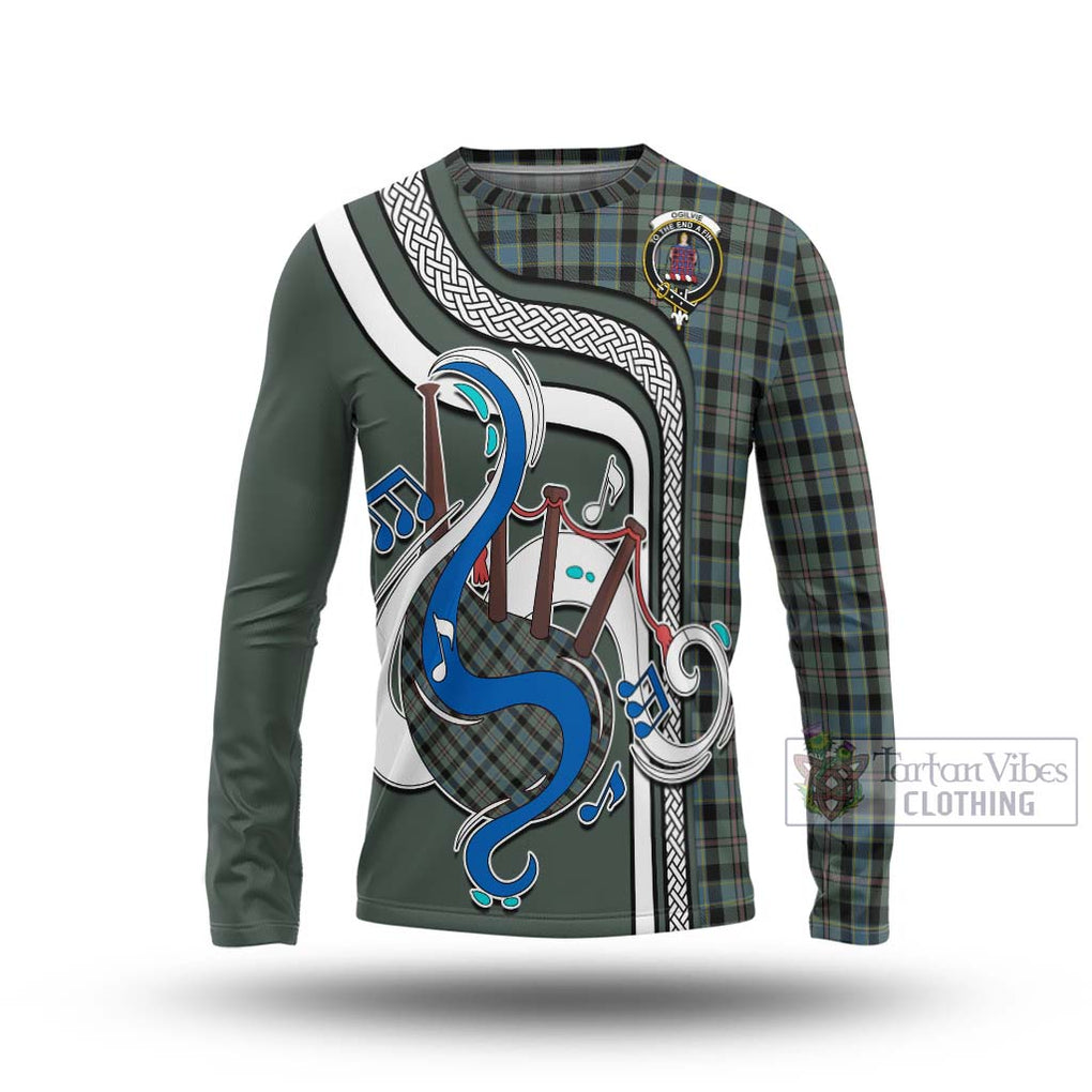 Tartan Vibes Clothing Ogilvie (Ogilvy) Hunting Tartan Long Sleeve T-Shirt with Epic Bagpipe Style