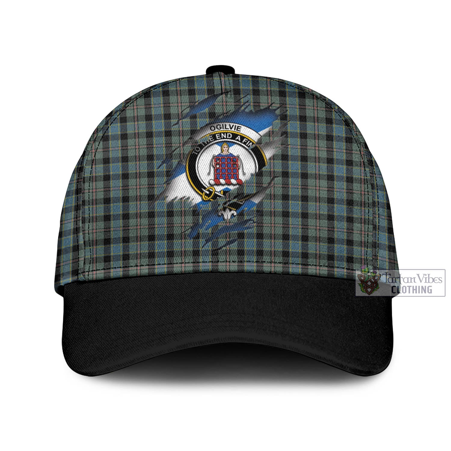 Tartan Vibes Clothing Ogilvie (Ogilvy) Hunting Tartan Classic Cap with Family Crest In Me Style