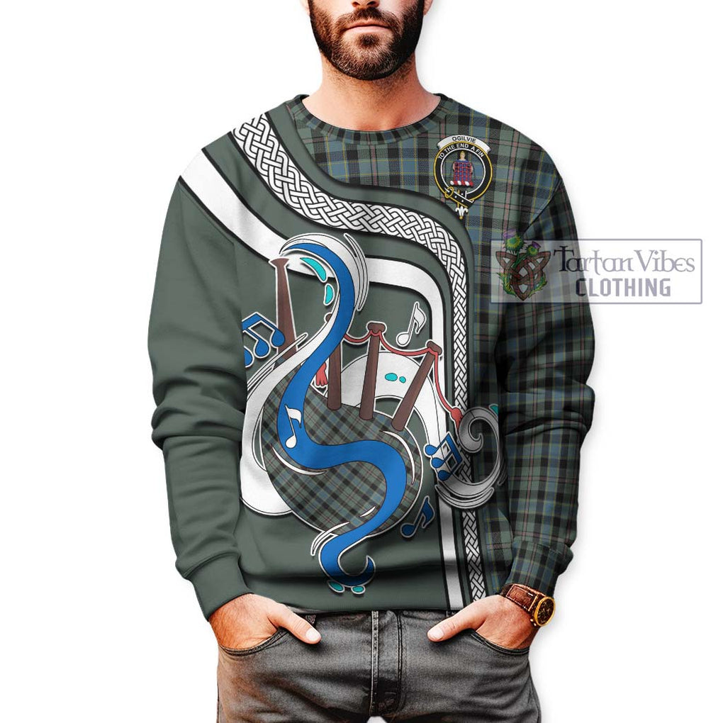 Tartan Vibes Clothing Ogilvie (Ogilvy) Hunting Tartan Sweatshirt with Epic Bagpipe Style