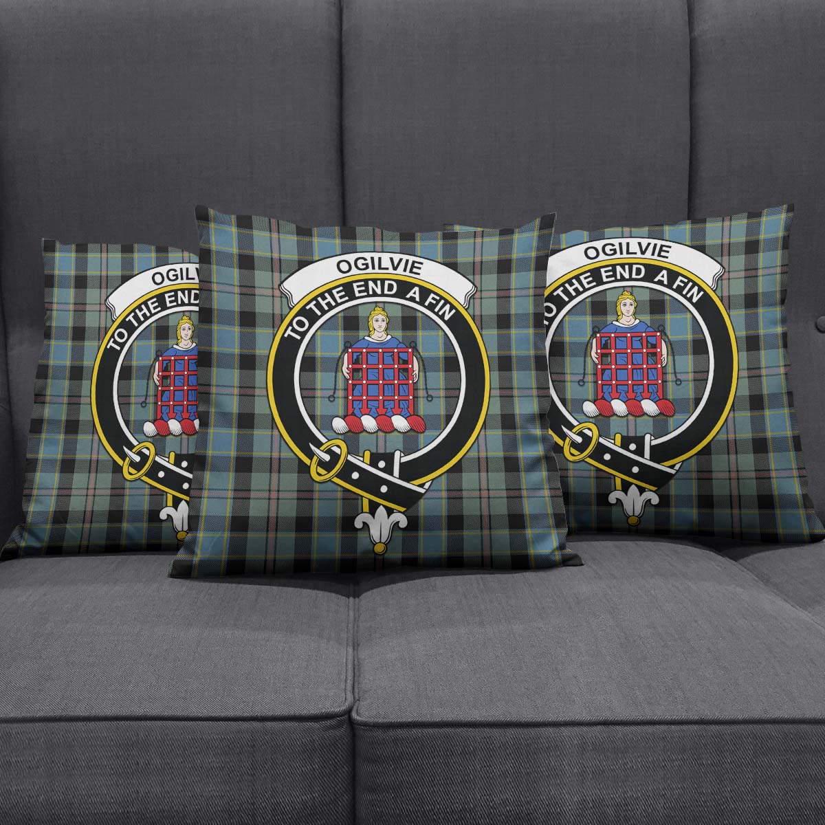 Ogilvie (Ogilvy) Hunting Tartan Pillow Cover with Family Crest Square Pillow Cover - Tartanvibesclothing