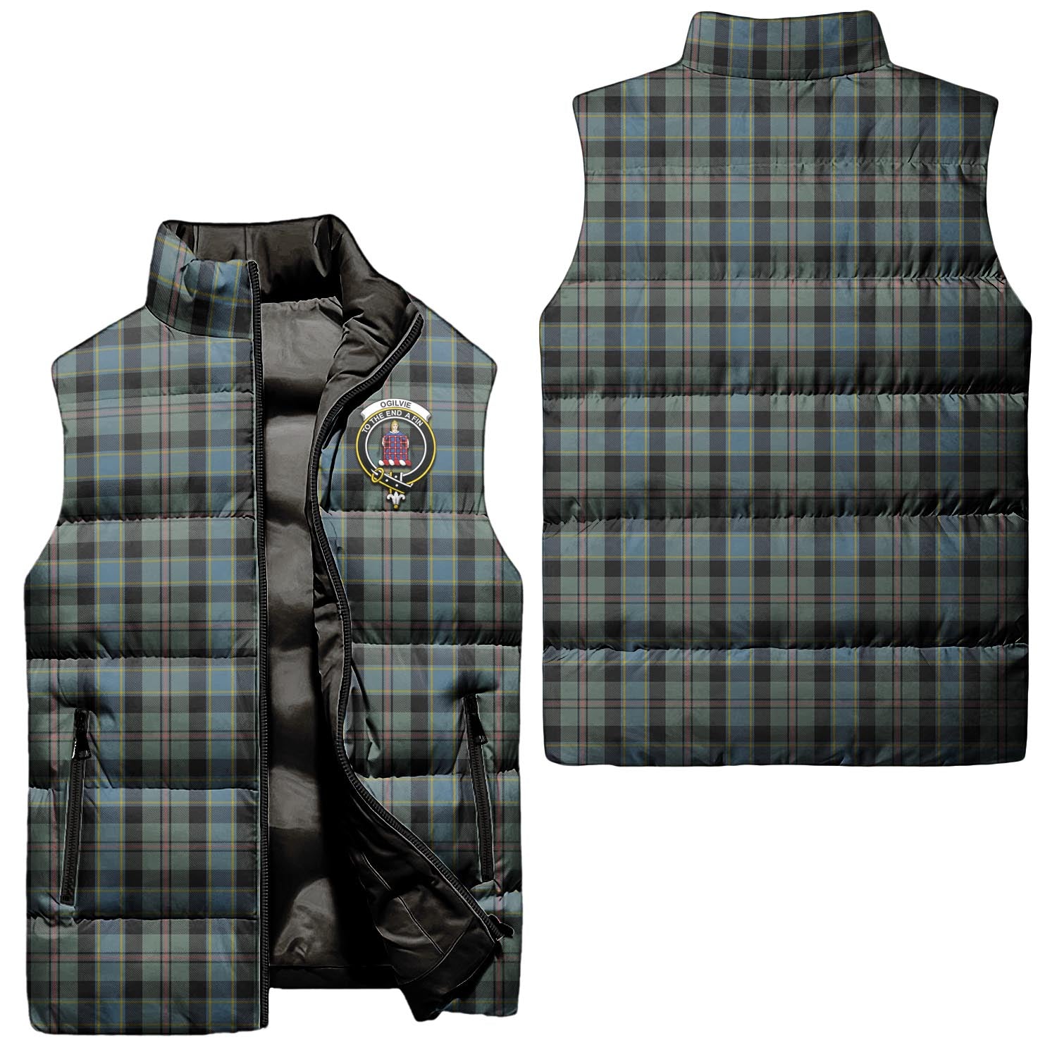 Ogilvie (Ogilvy) Hunting Tartan Sleeveless Puffer Jacket with Family Crest Unisex - Tartanvibesclothing