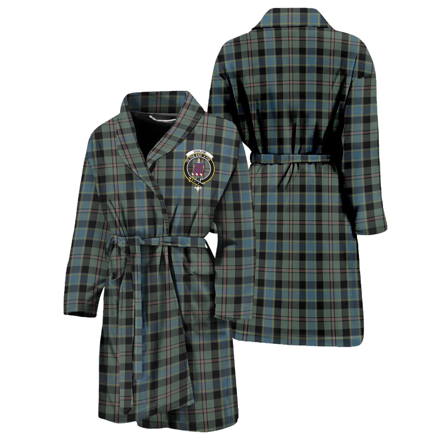 Ogilvie (Ogilvy) Hunting Tartan Bathrobe with Family Crest Unisex S - Tartan Vibes Clothing