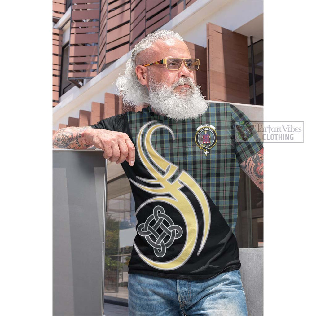 Tartan Vibes Clothing Ogilvie (Ogilvy) Hunting Tartan Cotton T-shirt with Family Crest and Celtic Symbol Style