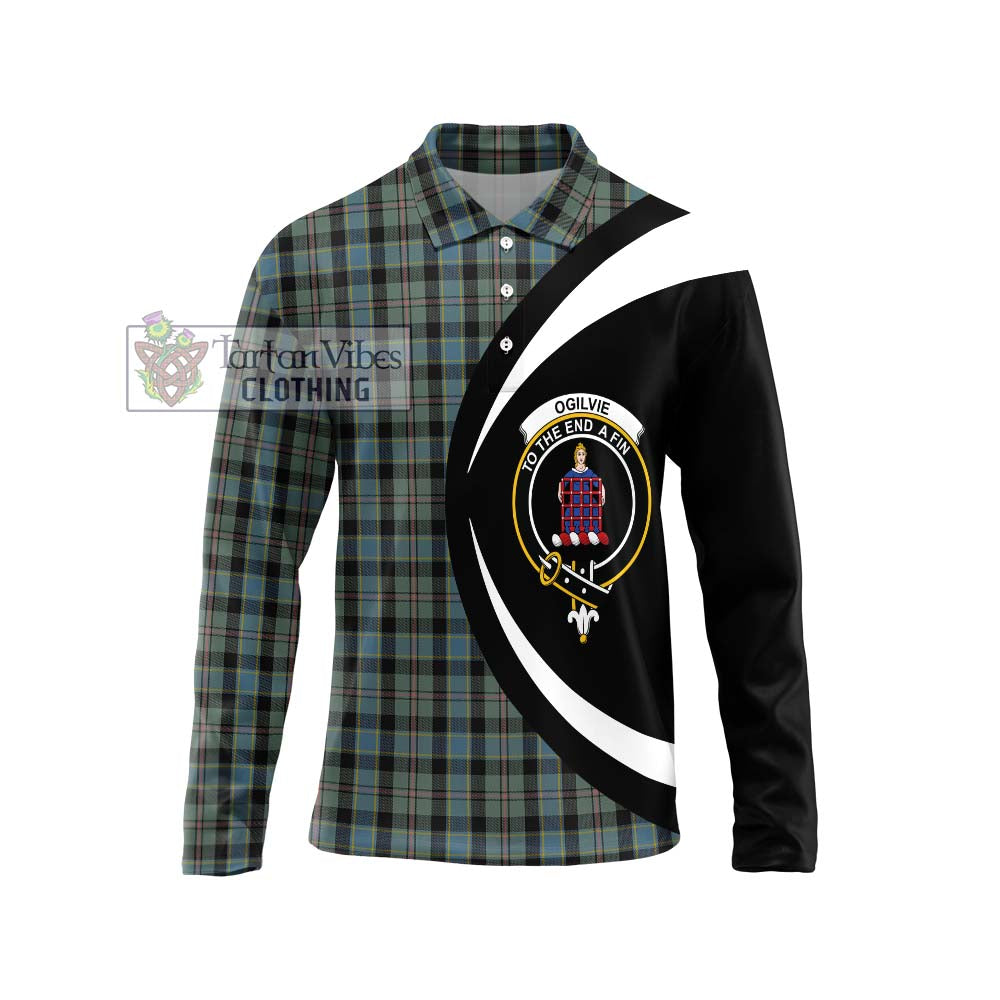 Ogilvie (Ogilvy) Hunting Tartan Long Sleeve Polo Shirt with Family Crest Circle Style Unisex - Tartan Vibes Clothing