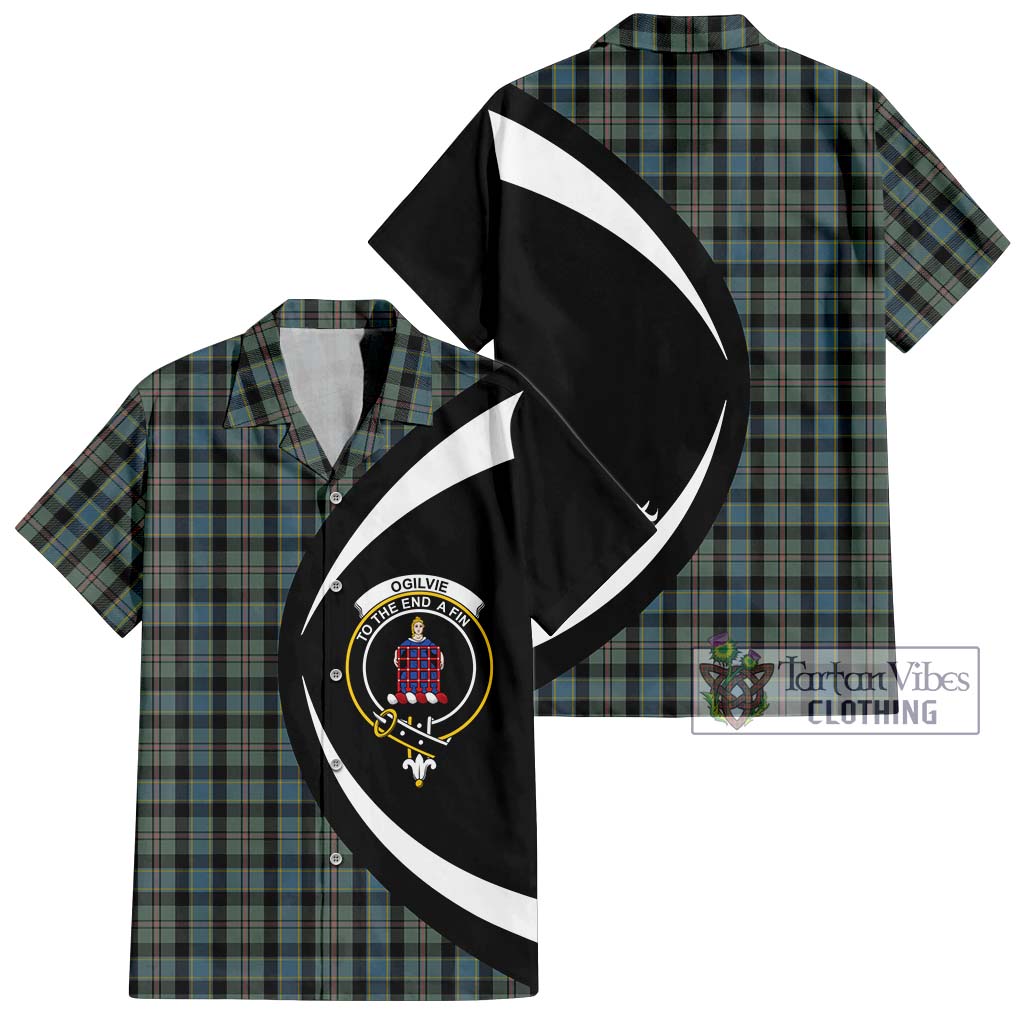 Ogilvie (Ogilvy) Hunting Tartan Short Sleeve Button Up with Family Crest Circle Style Kid - Tartan Vibes Clothing