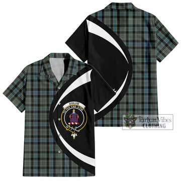 Ogilvie (Ogilvy) Hunting Tartan Short Sleeve Button Up with Family Crest Circle Style