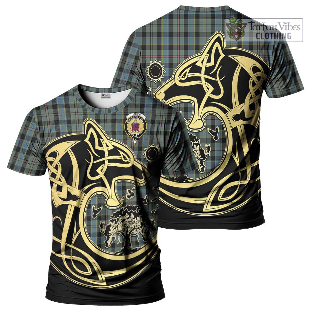 Ogilvie (Ogilvy) Hunting Tartan T-Shirt with Family Crest Celtic Wolf Style Kid's Shirt - Tartan Vibes Clothing