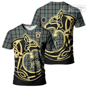 Ogilvie (Ogilvy) Hunting Tartan T-Shirt with Family Crest Celtic Wolf Style