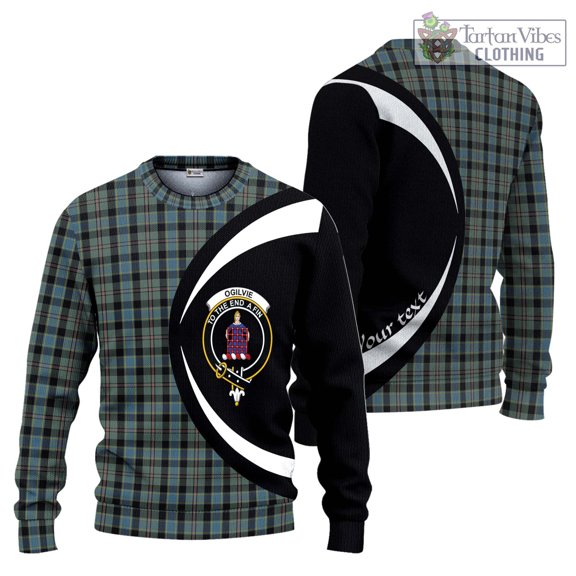 Ogilvie (Ogilvy) Hunting Tartan Knitted Sweater with Family Crest Circle Style Unisex - Tartan Vibes Clothing