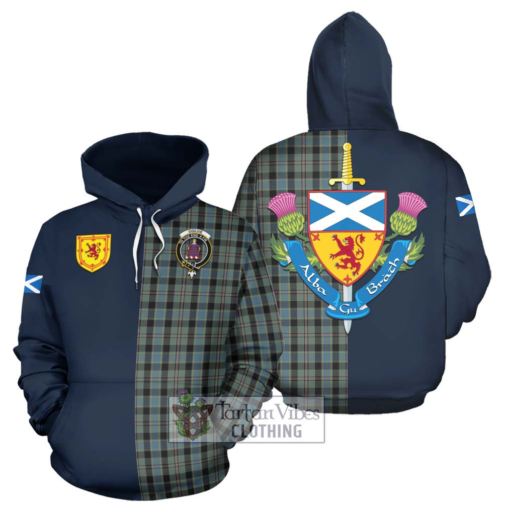 Tartan Vibes Clothing Ogilvie (Ogilvy) Hunting Tartan Hoodie with Scottish Lion Royal Arm Half Style