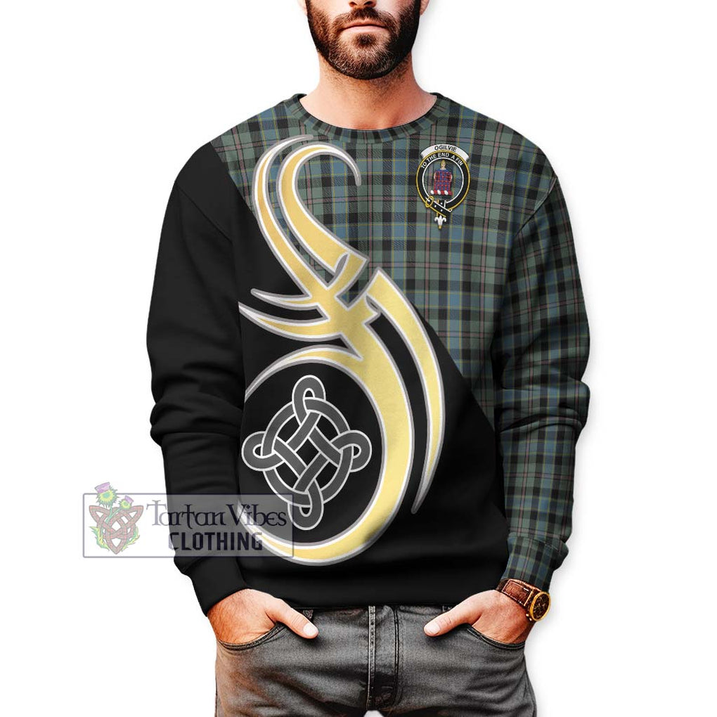 Ogilvie (Ogilvy) Hunting Tartan Sweatshirt with Family Crest and Celtic Symbol Style Unisex - Tartan Vibes Clothing